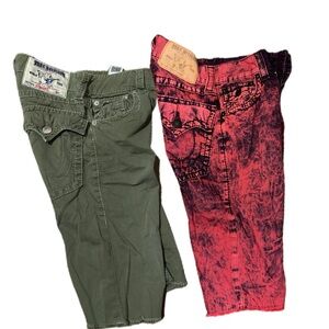 (2)True Religion Green and Red Jeans shorts